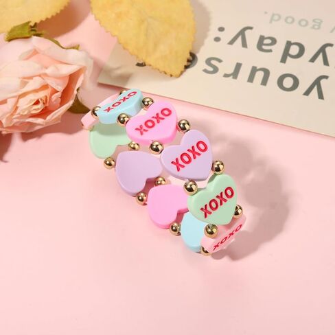 YAHPERN Valentine’s Day Bracelet for Women Conversation Heart Bracelet XOXO Love Heart Stretch Bracelets Valentine’s Day Jewelry Accessories Outfits Festive Party Favors Gifts in Saudi Arabia