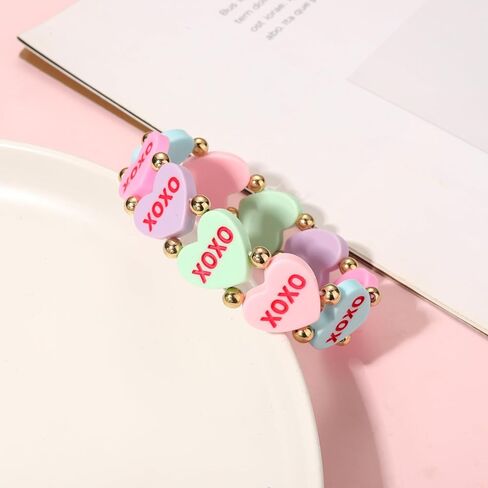 YAHPERN Valentine’s Day Bracelet for Women Conversation Heart Bracelet XOXO Love Heart Stretch Bracelets Valentine’s Day Jewelry Accessories Outfits Festive Party Favors Gifts in Saudi Arabia