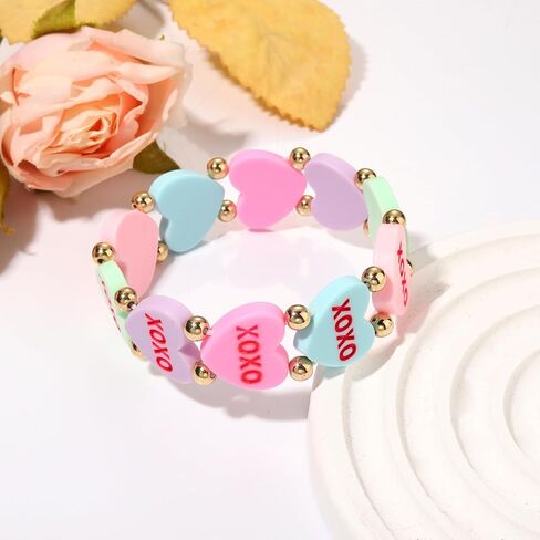 YAHPERN Valentine’s Day Bracelet for Women Conversation Heart Bracelet XOXO Love Heart Stretch Bracelets Valentine’s Day Jewelry Accessories Outfits Festive Party Favors Gifts in Saudi Arabia