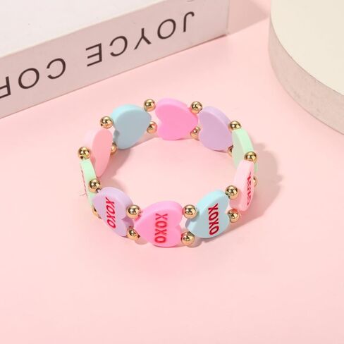 YAHPERN Valentine’s Day Bracelet for Women Conversation Heart Bracelet XOXO Love Heart Stretch Bracelets Valentine’s Day Jewelry Accessories Outfits Festive Party Favors Gifts in Saudi Arabia