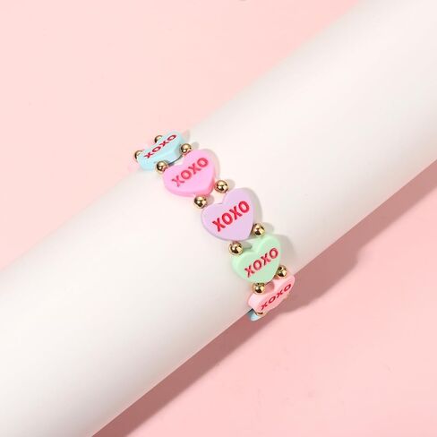 YAHPERN Valentine’s Day Bracelet for Women Conversation Heart Bracelet XOXO Love Heart Stretch Bracelets Valentine’s Day Jewelry Accessories Outfits Festive Party Favors Gifts in Saudi Arabia