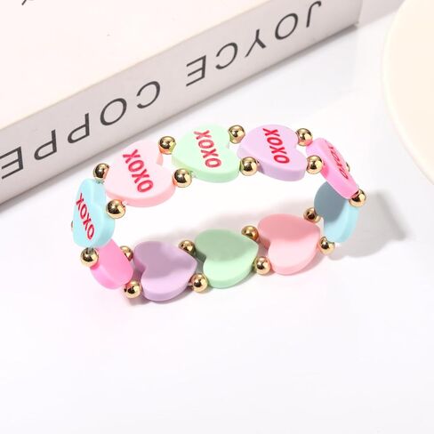 YAHPERN Valentine’s Day Bracelet for Women Conversation Heart Bracelet XOXO Love Heart Stretch Bracelets Valentine’s Day Jewelry Accessories Outfits Festive Party Favors Gifts in Saudi Arabia
