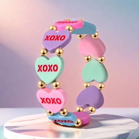 YAHPERN Valentine’s Day Bracelet for Women Conversation Heart Bracelet XOXO Love Heart Stretch Bracelets Valentine’s Day Jewelry Accessories Outfits Festive Party Favors Gifts in Saudi Arabia