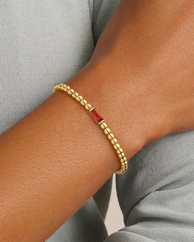 FUNEIA Birthstone Gold Beaded Bracelets for Women Non Tarnish Trendy Dainty 14K Gold Plated Cute Stackable Bead Stretch Friendship Bracelet Stack for Best Friend Couples Birthday Gifts Jewelry in Kuwait