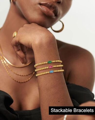 FUNEIA Birthstone Gold Beaded Bracelets for Women Non Tarnish Trendy Dainty 14K Gold Plated Cute Stackable Bead Stretch Friendship Bracelet Stack for Best Friend Couples Birthday Gifts Jewelry in Kuwait