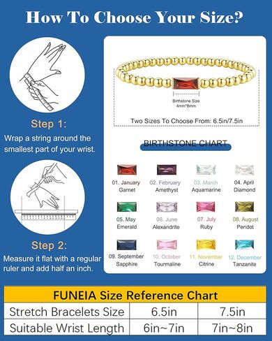 FUNEIA Birthstone Gold Beaded Bracelets for Women Non Tarnish Trendy Dainty 14K Gold Plated Cute Stackable Bead Stretch Friendship Bracelet Stack for Best Friend Couples Birthday Gifts Jewelry in Kuwait