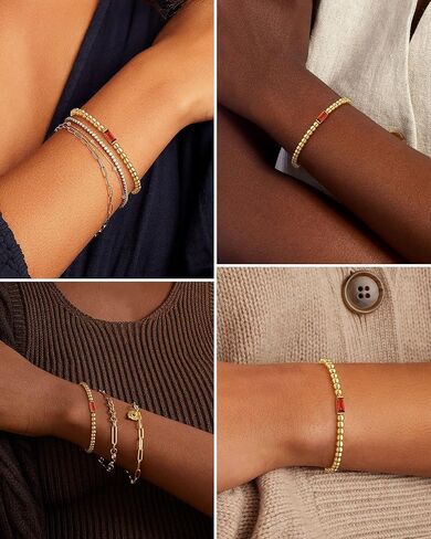 FUNEIA Birthstone Gold Beaded Bracelets for Women Non Tarnish Trendy Dainty 14K Gold Plated Cute Stackable Bead Stretch Friendship Bracelet Stack for Best Friend Couples Birthday Gifts Jewelry in Kuwait
