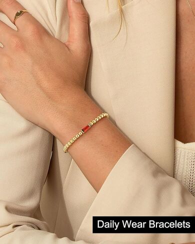 FUNEIA Birthstone Gold Beaded Bracelets for Women Non Tarnish Trendy Dainty 14K Gold Plated Cute Stackable Bead Stretch Friendship Bracelet Stack for Best Friend Couples Birthday Gifts Jewelry in Kuwait