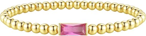 FUNEIA Birthstone Gold Beaded Bracelets for Women Non Tarnish Trendy Dainty 14K Gold Plated Cute Stackable Bead Stretch Friendship Bracelet Stack for Best Friend Couples Birthday Gifts Jewelry in Kuwait