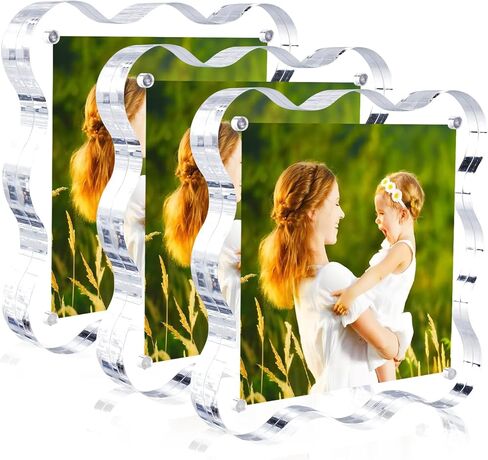 HAISEN. 3 Pack Clear Acrylic Picture Frames, 4x6 inch Double Sided Magnetic Picture Frame,Scalloped Acrylic Frame,10+10mm Thick Block,for Tabletops Home Office Decor (3 Pack, 4X6) in Saudi Arabia