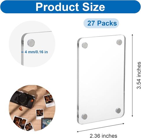 27 حزمة من إطارات الصور المغناطيسية من الأكريليك للثلاجة، إطارات مغناطيسية بولارويد شفافة - إطار صور للثلاجة الصغيرة مزدوج الجوانب لصور Fujifilm Instax Mini (2.36 × 3.54 بوصة) in Kuwait