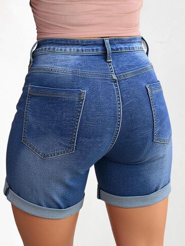 Women's Denim Shorts High Waisted Ripped Raw Hem Stretchy Comfort Summer Casual Jean Shorts for Women in Saudi Arabia