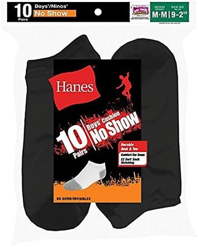 Hanes Boys' No-Show EZ Sort Socks (Pack of 10) Black M in Saudi Arabia