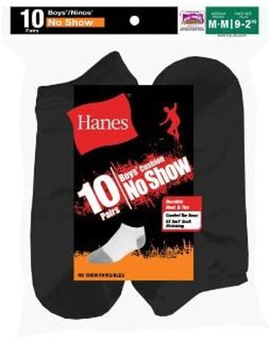Hanes Boys' No-Show EZ Sort Socks (Pack of 10) Black M in Saudi Arabia