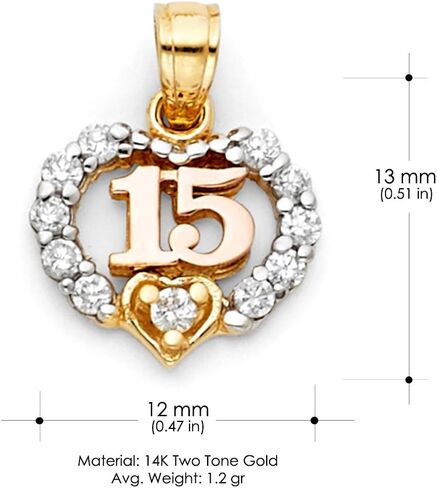 Ioka - قلادة صغيرة من الذهب بدرجتين من اللون عيار 14 قيراط حلوة لمدة 15 عامًا على شكل قلب Quinceanera من الزركونيوم CZ للقلادة أو السلسلة in Saudi Arabia