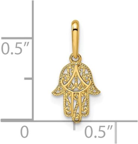 شؤون المجوهرات 14k الذهب الأصفر تخريمية همسة سحر قلادة اليد، 11x8mm in Saudi Arabia