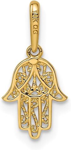 شؤون المجوهرات 14k الذهب الأصفر تخريمية همسة سحر قلادة اليد، 11x8mm in Saudi Arabia