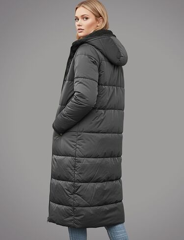 Womens Reversible Long Puffer Coat Sherpa Lined Hooded Winter Jacket in Saudi Arabia