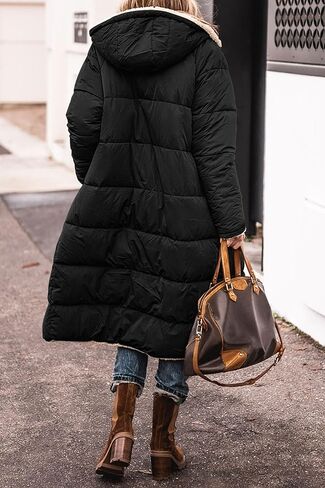 Womens Reversible Long Puffer Coat Sherpa Lined Hooded Winter Jacket in Saudi Arabia