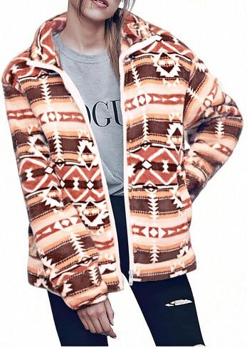 MYHALF Womens Valentine Sweaters Western Aztec Print Zip up Hoodie Sherpa Fleece Jacket Coat with Pockets Casual Warm Outwear in Saudi Arabia