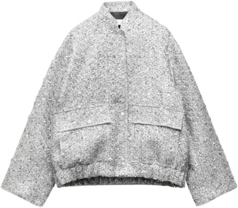 Metal Color Sequin Woven Jacket For Women Loose Stand Collar Long Sleeve Coat Gold 2023 Autumn Winter Chic Female Outwear in Kuwait