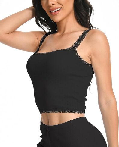 قمصان بدون أكمام للسيدات من Comfneat مكونة من قطعتين من قطن الفسكوز Pointelle Crops in Saudi Arabia