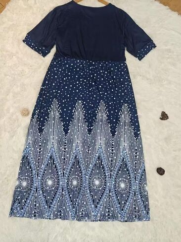 Plus Size Women's Fashionable Casual Elegant Random Print Off-Sleeve Hollow-Out Round Neck Party Dress in Saudi Arabia