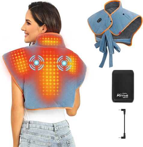Heating Pad for Neck and Shoulders and Back with Battery,12V Cordless Heated Pad with Vibration Massager and 3 Heating Modes,Portable Weighted Electric Heat Pad,16.9'' x 23.6'' in Saudi Arabia