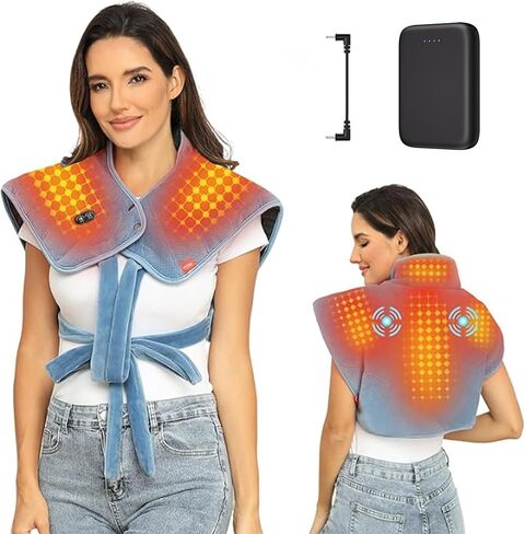 Heating Pad for Neck and Shoulders and Back with Battery,12V Cordless Heated Pad with Vibration Massager and 3 Heating Modes,Portable Weighted Electric Heat Pad,16.9'' x 23.6'' in Saudi Arabia