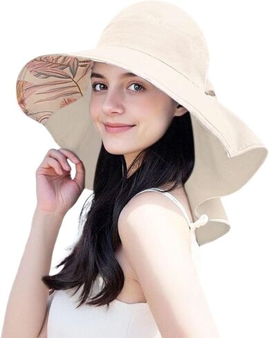 Womens Foldable Sun Hat with Ponytail Hole UPF50+ Wide Brim Summer Cap with Neck Flap in Saudi Arabia