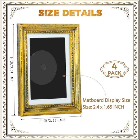 Magnetic Photo Frames for Refrigerator 4 Pcs,Vintage Mini Fridge Magnets Picture Frame 3.54 x 2.75 Inch(Gold) in Saudi Arabia