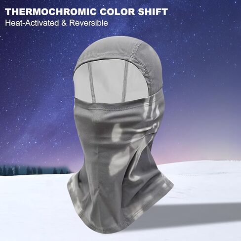 قناع تزلج بالاكلافا للرجال والنساء مع تغيير لون حساس لدرجة الحرارة - قناع وجه شتوي دافئ وخفيف الوزن مقاوم للرياح (صوف رقيق رمادي) in Kuwait