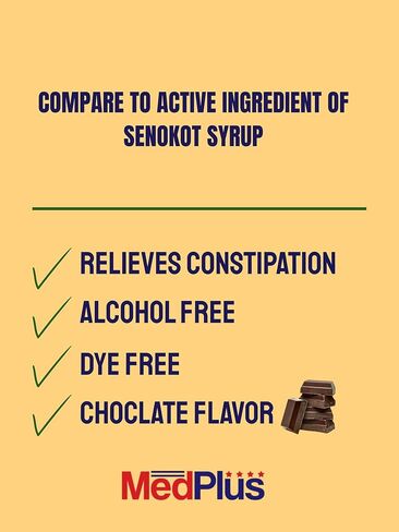 MedPlus Natural Vegetable Laxative - Senna Syrup 8.8mg/5ml - Constipation Relief - Chocolate Flavor - Compared to Senokot® Syrup - Made in USA in Saudi Arabia