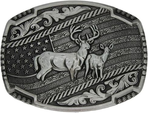 Belt Buckle for Men Simple Western Cowboy Belt Buckle for Women American Flag Elk Silver in Saudi Arabia
