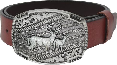 Belt Buckle for Men Simple Western Cowboy Belt Buckle for Women American Flag Elk Silver in Saudi Arabia