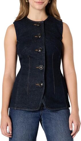 Amazon Essentials (Demi's Pick) Women's Regular-Fit Button-Down Denim Vest in Kuwait
