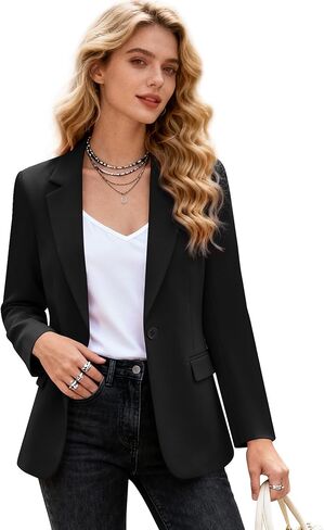 Womens Casual Blazers One Button with Pockets Open Front Long Sleeve Work Office Bussiness Suit Jackets Blazer in Saudi Arabia