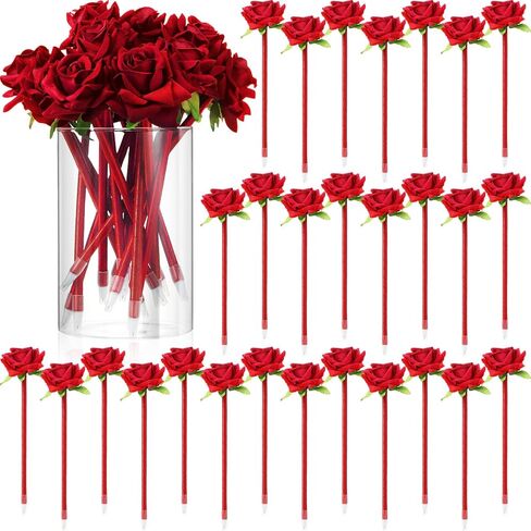 28 Pcs Flower Pens Mother's Day Artificial Rose Floral Gel Ink Ballpoint Pen with 0.5mm Black Ink Roller Ball Gifts for Valentine Home Office Decoration Supplies(Blue) in Saudi Arabia