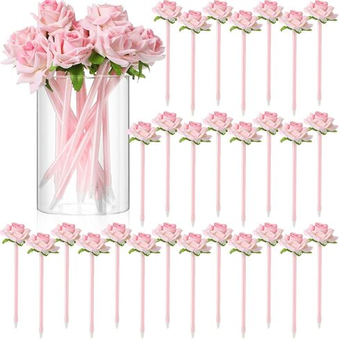 28 Pcs Flower Pens Mother's Day Artificial Rose Floral Gel Ink Ballpoint Pen with 0.5mm Black Ink Roller Ball Gifts for Valentine Home Office Decoration Supplies(Blue) in Saudi Arabia