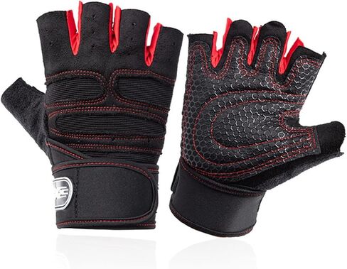 Men Women Workout Gloves Half Finger Gym Sports Fitness Gloves Non-Slip Shock Absorption Dumbbell Weightlifting Training Gloves(Red,M) in Saudi Arabia