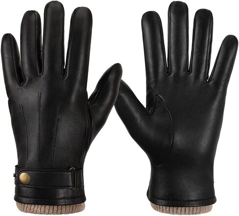 Mens Winter Gloves Nappa Leather Soft Warm Wool Lining Phone Texting Touchscreen Glove - Thermal Gifts for Husband or Dad in Kuwait