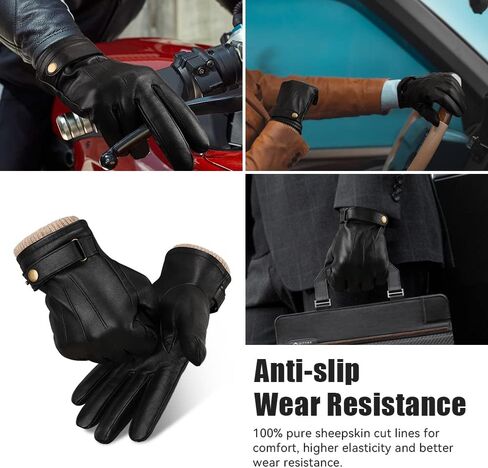 Mens Winter Gloves Nappa Leather Soft Warm Wool Lining Phone Texting Touchscreen Glove - Thermal Gifts for Husband or Dad in Kuwait