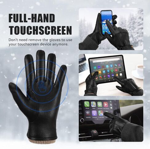 Mens Winter Gloves Nappa Leather Soft Warm Wool Lining Phone Texting Touchscreen Glove - Thermal Gifts for Husband or Dad in Kuwait