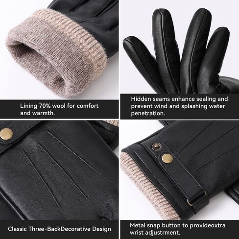 Mens Winter Gloves Nappa Leather Soft Warm Wool Lining Phone Texting Touchscreen Glove - Thermal Gifts for Husband or Dad in Kuwait