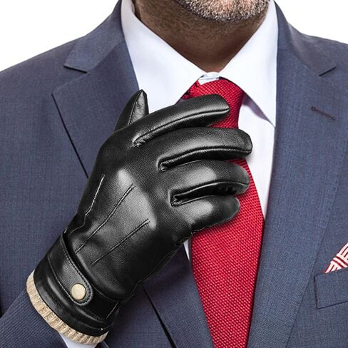Mens Winter Gloves Nappa Leather Soft Warm Wool Lining Phone Texting Touchscreen Glove - Thermal Gifts for Husband or Dad in Kuwait