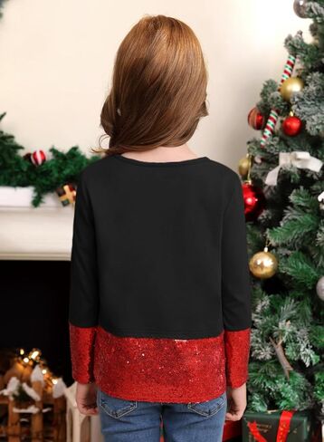 Toddler Girl's Christmas Sequin Long Sleeve Printed Sparkly Shirt Xmas Cute Casual Top Black Reindeer 6 Years in Saudi Arabia