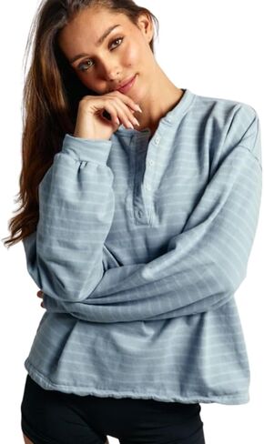 تي شيرت Almere قطني طويل الأكمام من Henley كبير الحجم، مخطط بأزرار سفلية، مناسب للصديق in Kuwait