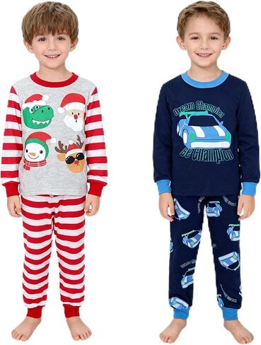 Tphon Boys Christmas Pajamas Sets 4 Pieces Kids Cotton Sleepwear Long Sleeve PJS Set for Children daily wear and Christmas in Saudi Arabia
