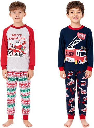 Tphon Boys Christmas Pajamas Sets 4 Pieces Kids Cotton Sleepwear Long Sleeve PJS Set for Children daily wear and Christmas in Saudi Arabia
