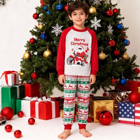 Tphon Boys Christmas Pajamas Sets 4 Pieces Kids Cotton Sleepwear Long Sleeve PJS Set for Children daily wear and Christmas in Saudi Arabia